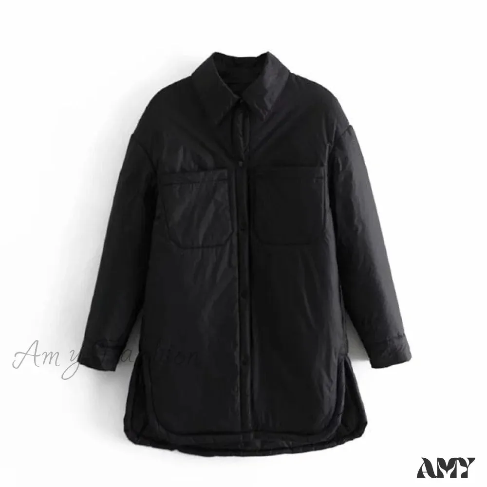 Amy Fashion - Loose Long Basic Pocket Shirt Coats