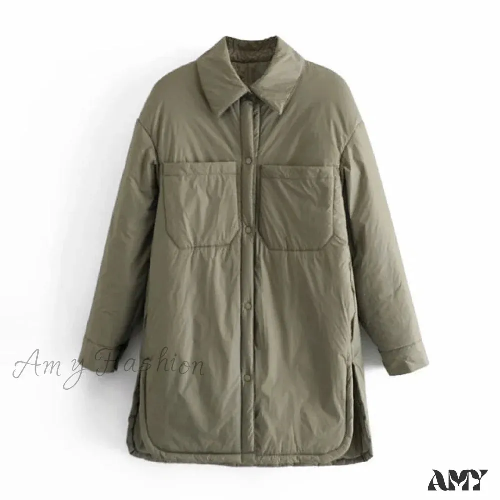 Amy Fashion - Loose Long Basic Pocket Shirt Coats