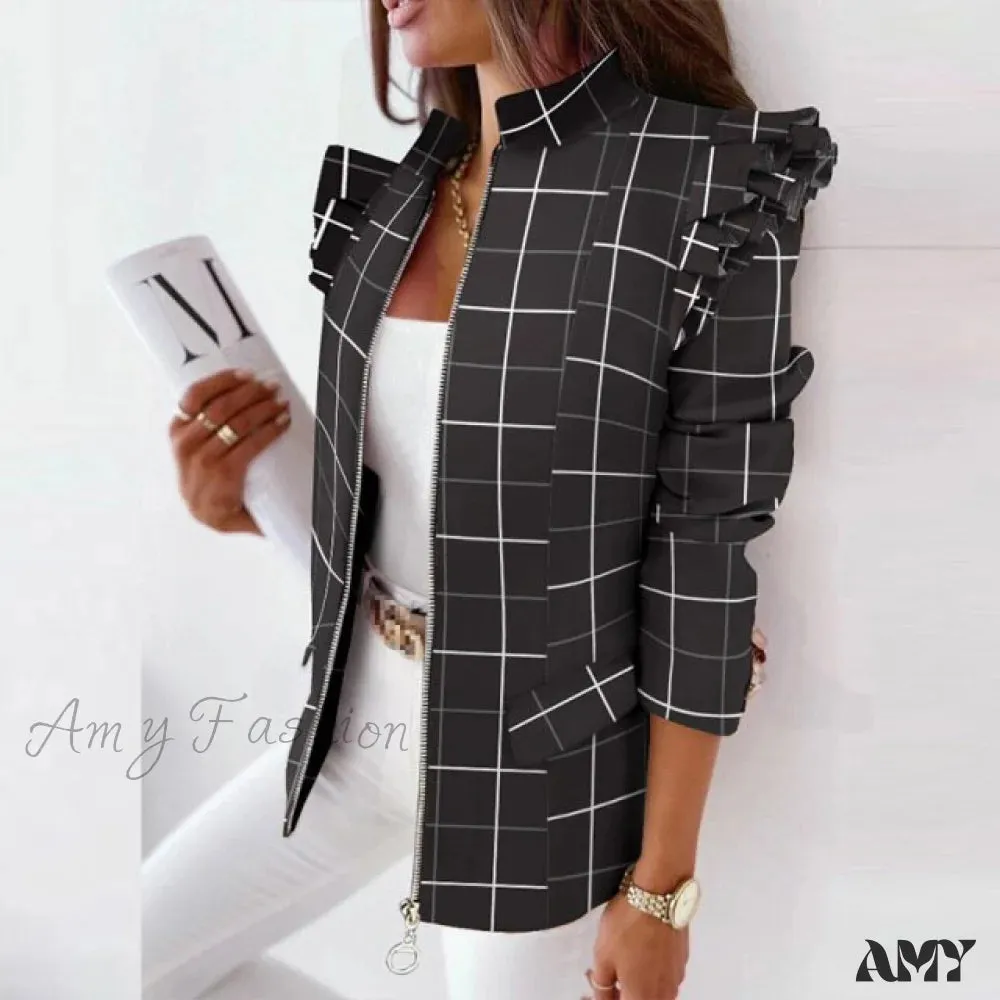 Amy Fashion - Stand Collar Office Lady Blazer