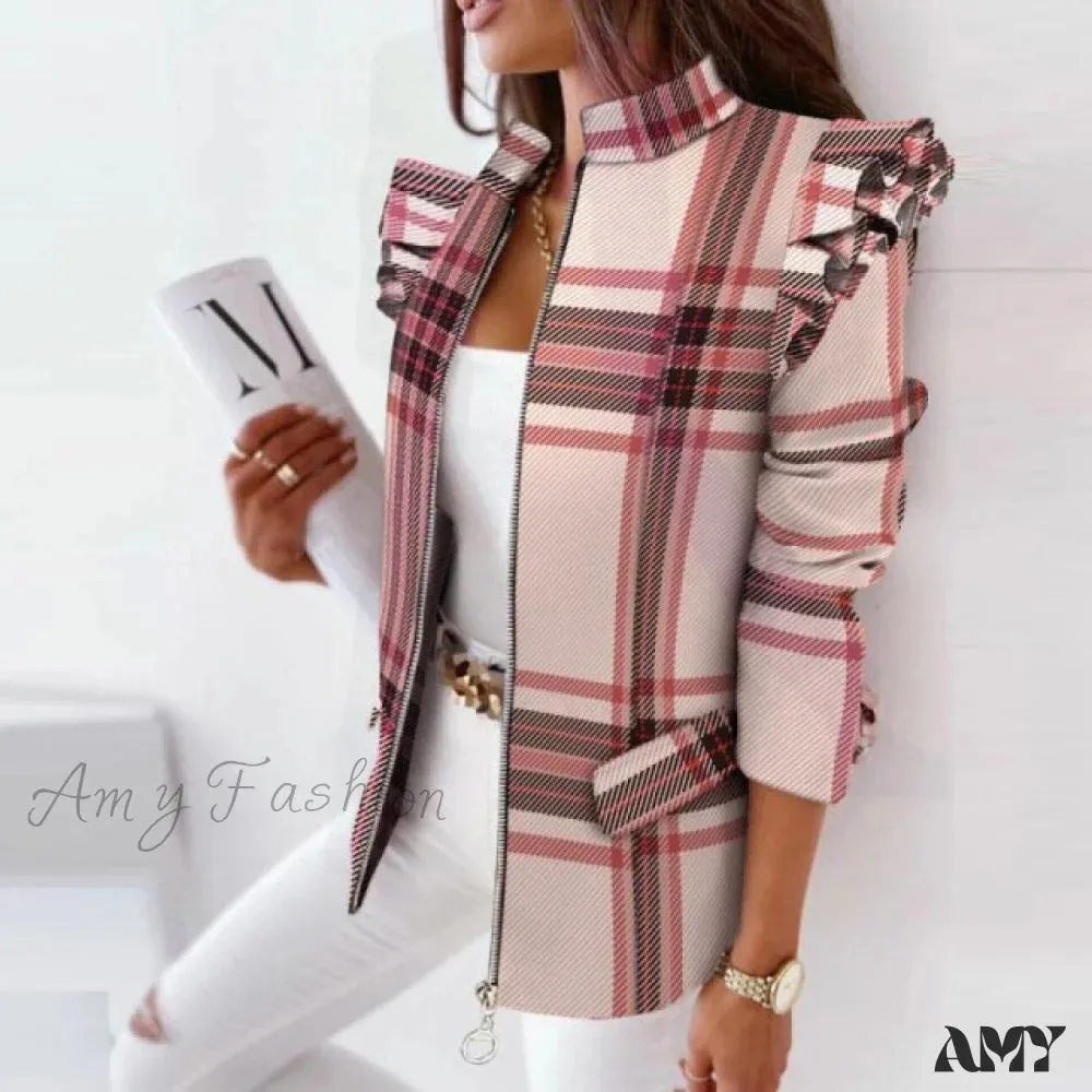 Amy Fashion - Stand Collar Office Lady Blazer