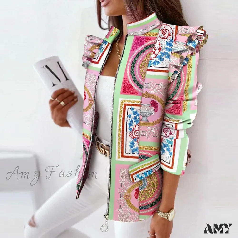 Amy Fashion - Stand Collar Office Lady Blazer