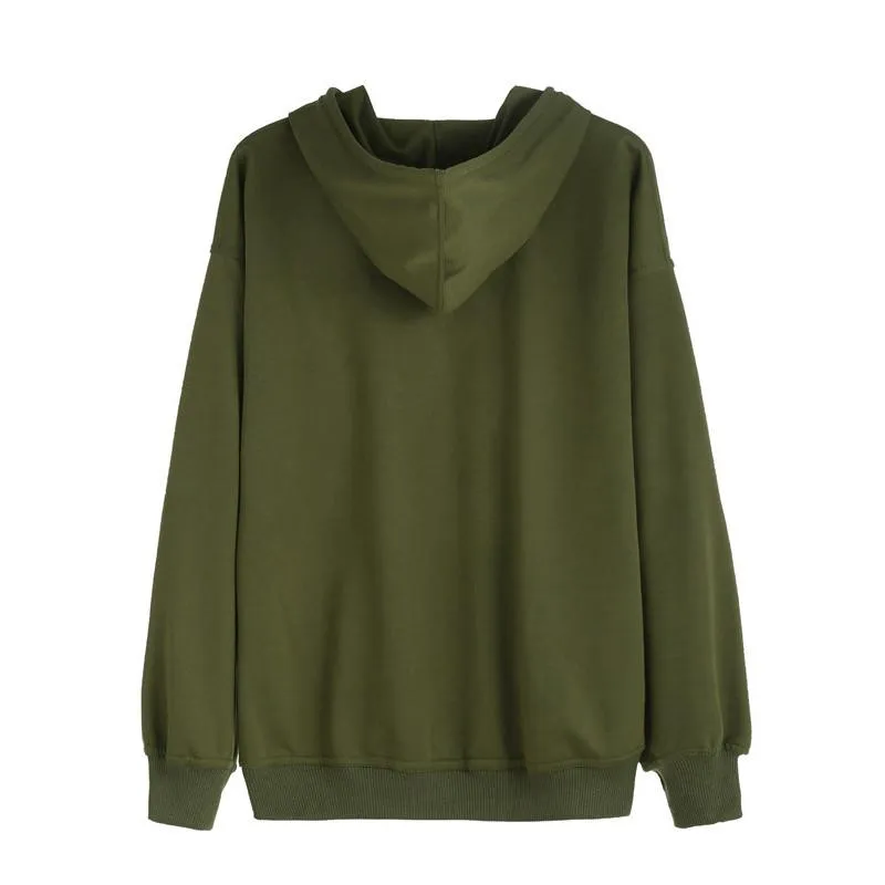 Army Green Drawstring Pocket Hooded Sweatshirt