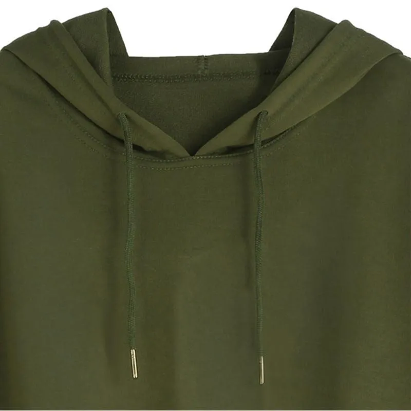 Army Green Drawstring Pocket Hooded Sweatshirt