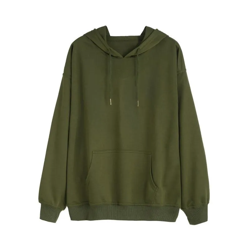 Army Green Drawstring Pocket Hooded Sweatshirt