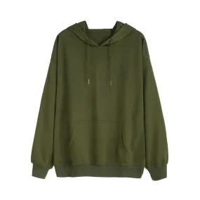 Army Green Drawstring Pocket Hooded Sweatshirt