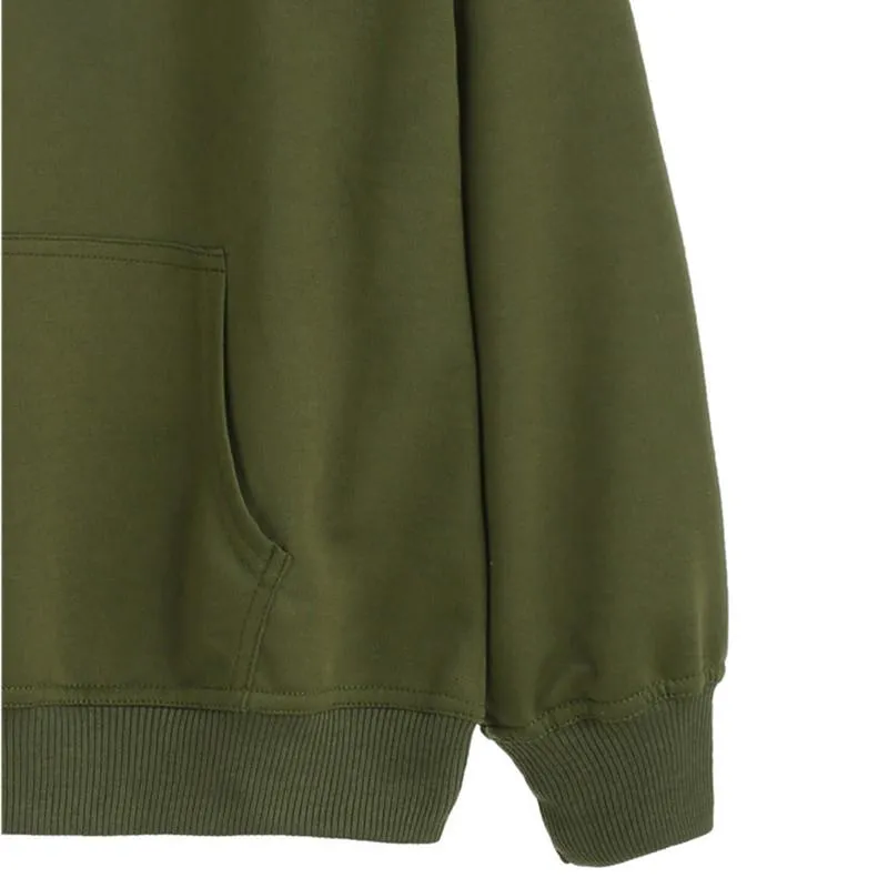 Army Green Drawstring Pocket Hooded Sweatshirt