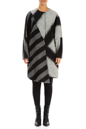 Asymmetric Striped Wool Coat