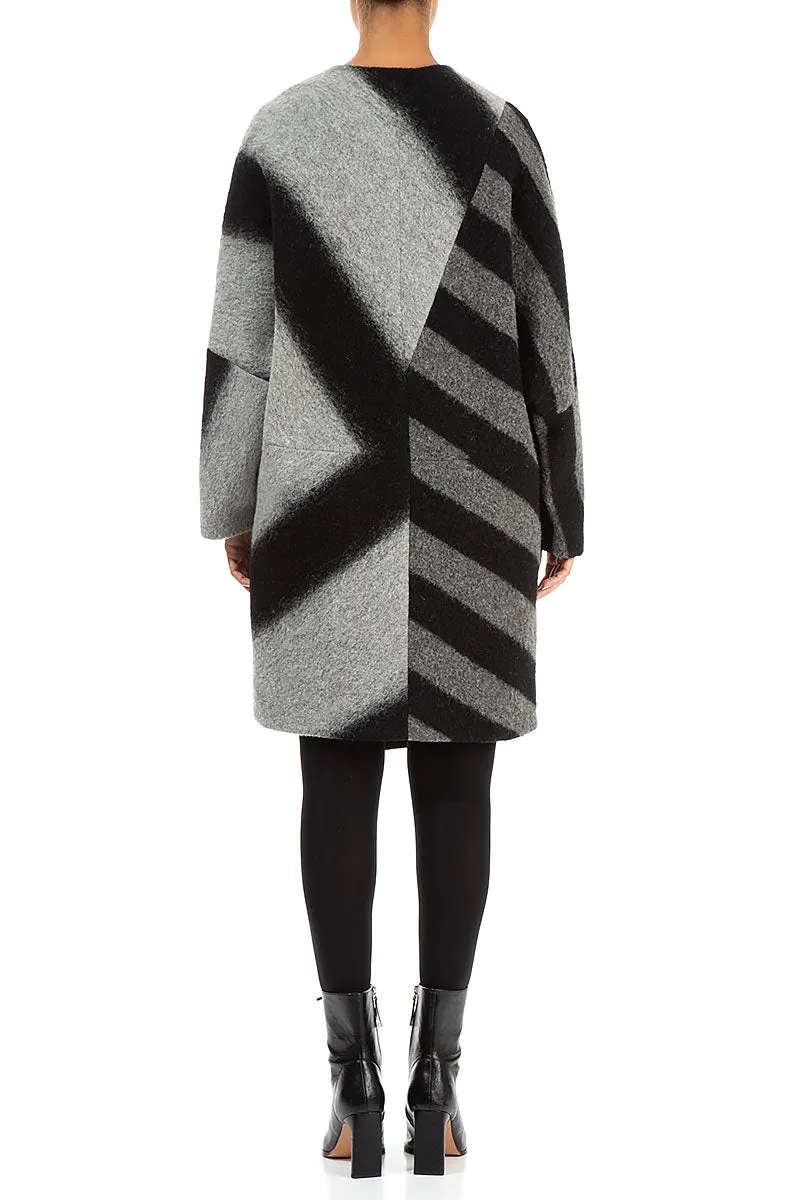 Asymmetric Striped Wool Coat