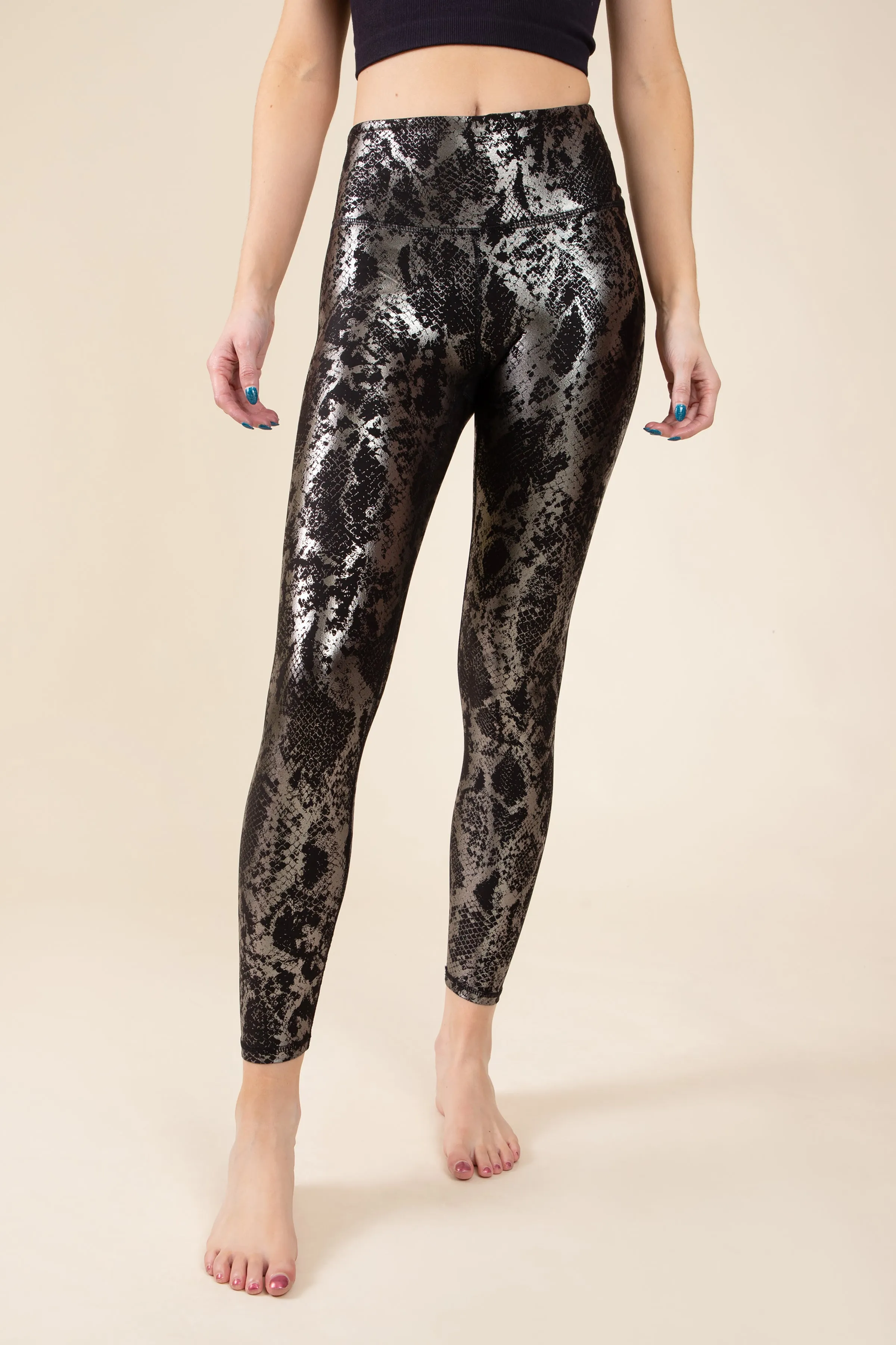 Black and Silver Foil Printed Compression Leggings - FINAL SALE