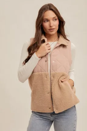 Blush Quilted Sherpa Shearling Vest