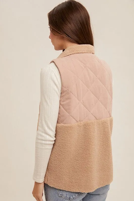 Blush Quilted Sherpa Shearling Vest