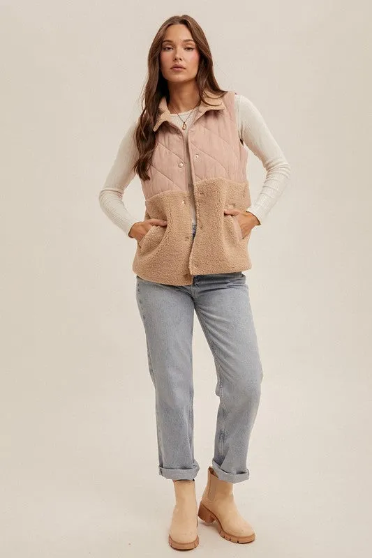 Blush Quilted Sherpa Shearling Vest