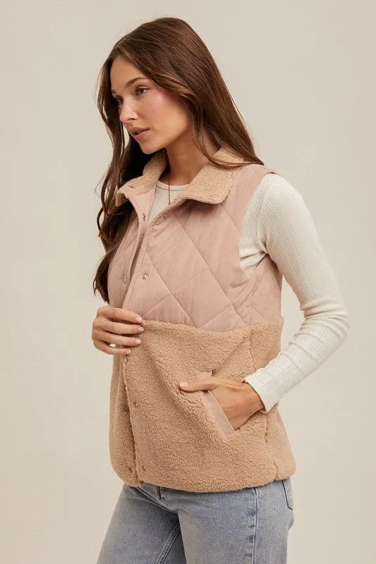 Blush Quilted Sherpa Shearling Vest