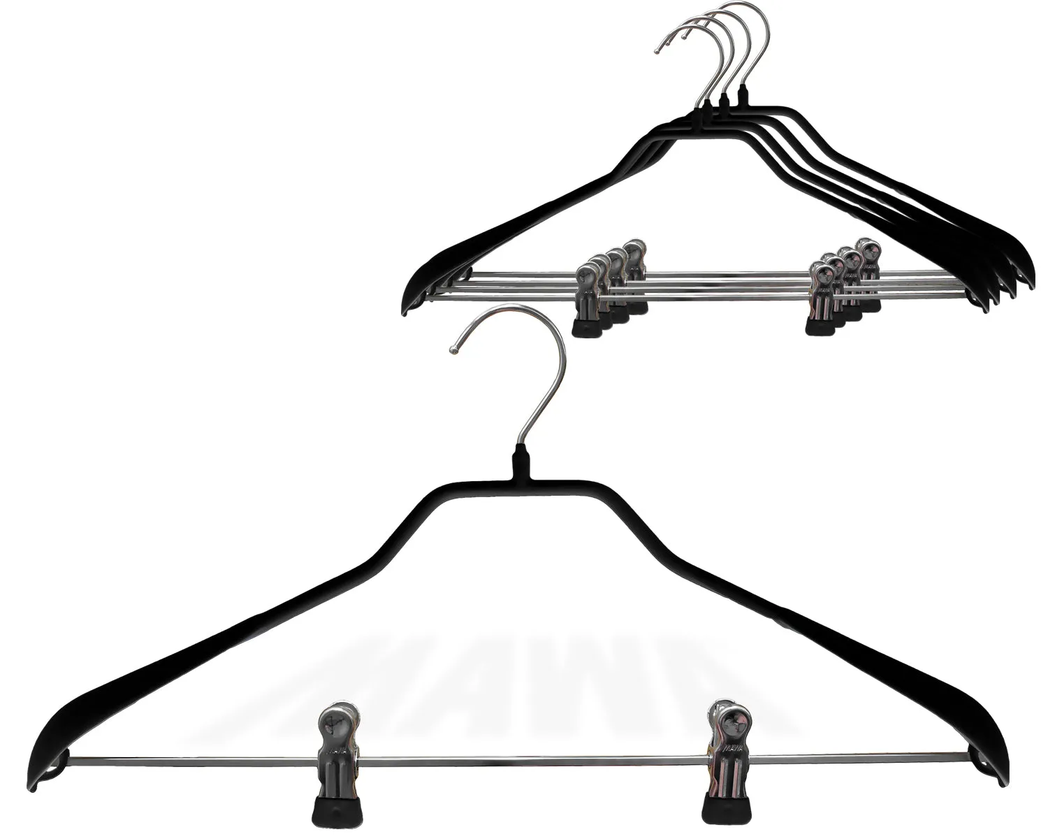 BodyForm Series -  Steel Coated Hanger with Shoulder Support & Adjustable Clips, Model 42-LK, Black