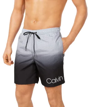 Calvin Klein Men's 7" Ombre Stripe Graphic logo Swim Trunks,Black, XXL