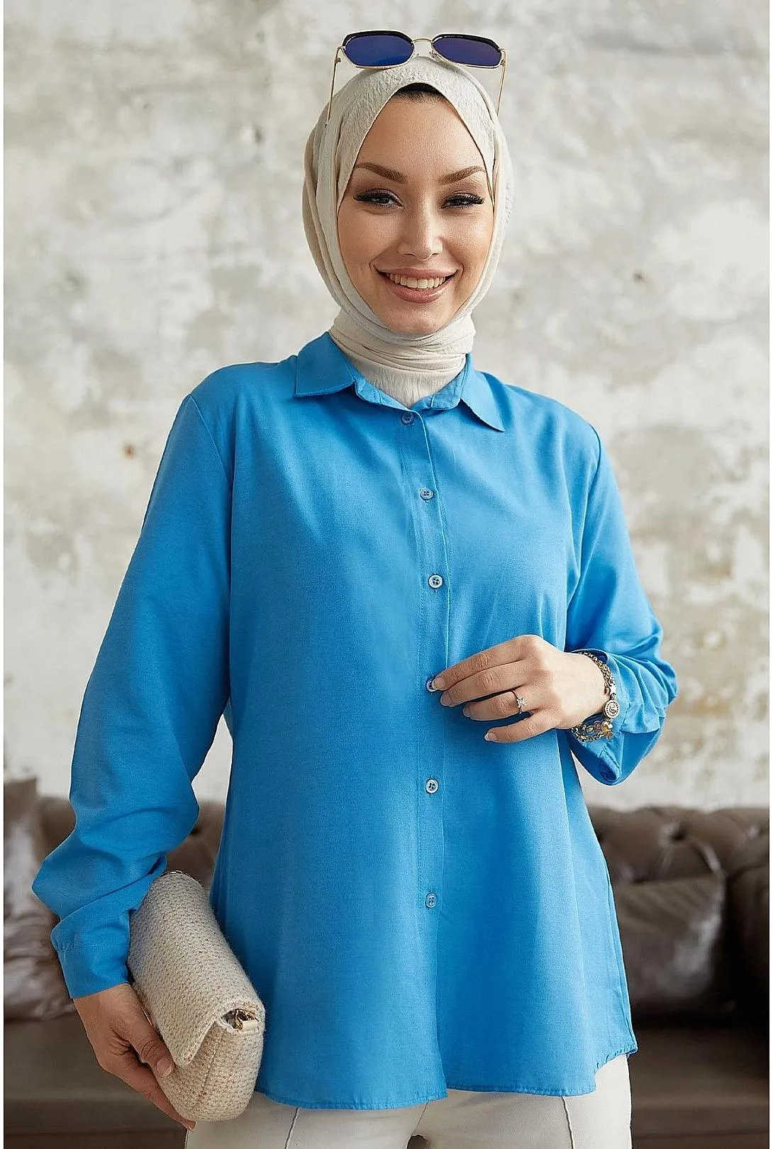 Classic Collar Long Sleeve Women's Shirt | Blue Shirt