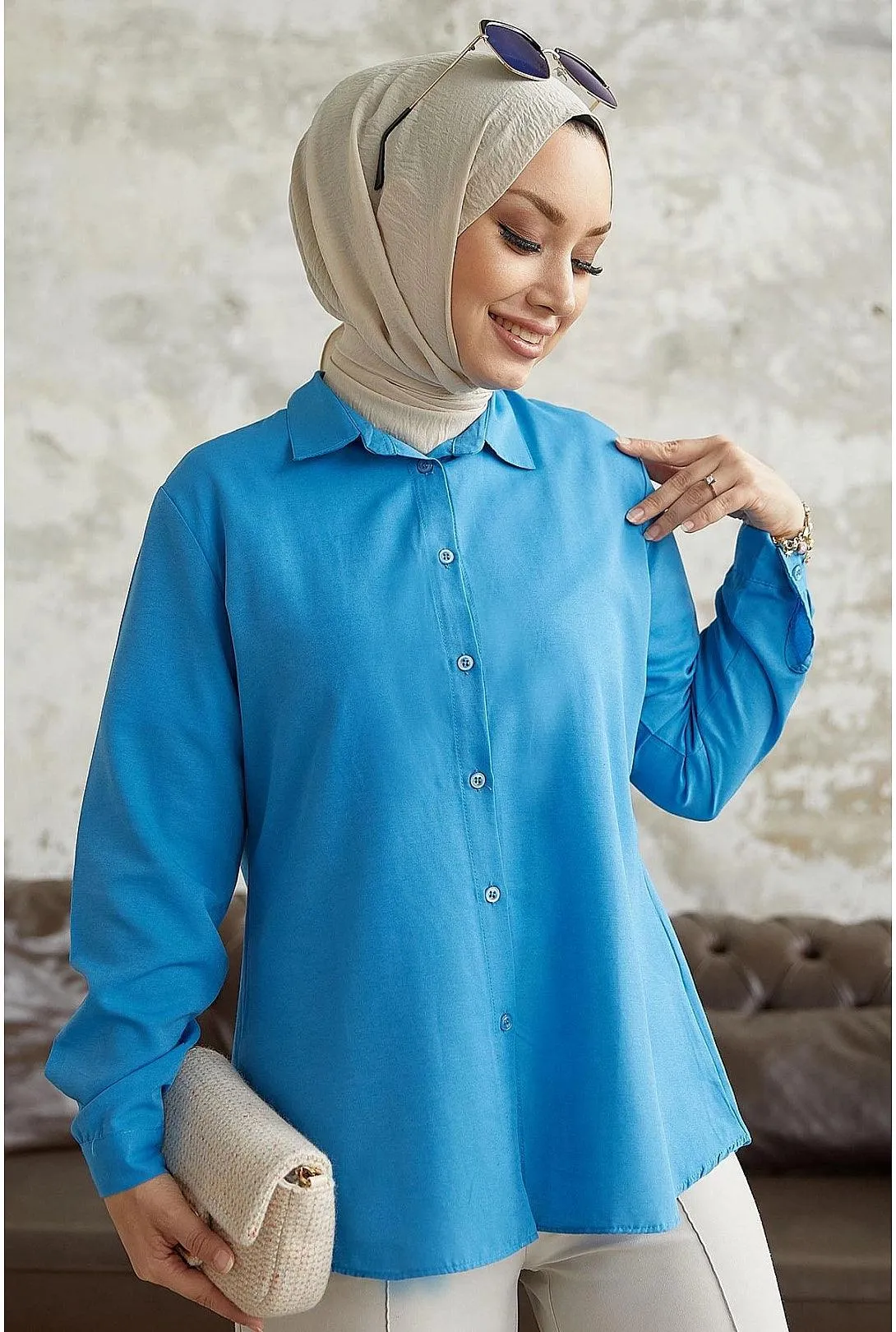 Classic Collar Long Sleeve Women's Shirt | Blue Shirt