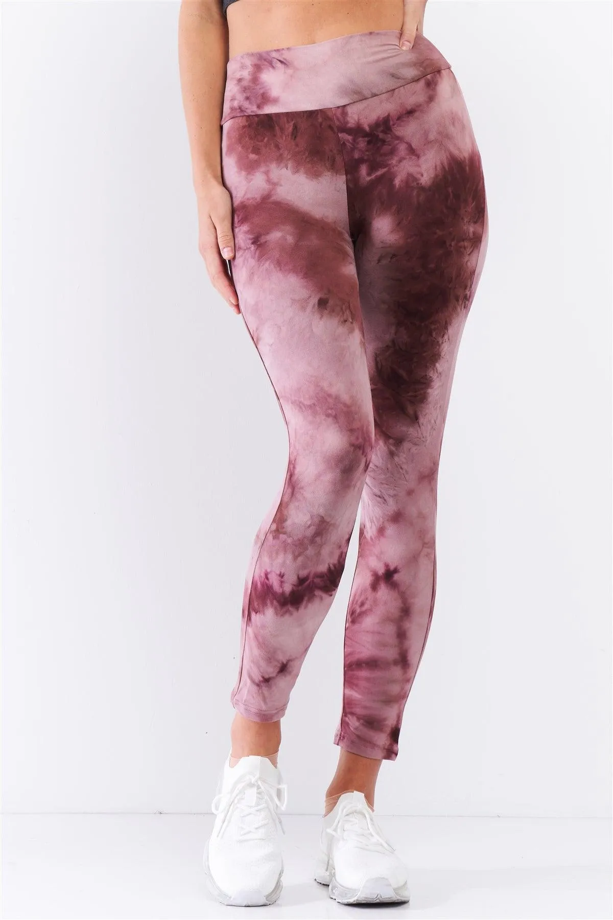 Comfy Plum Pink Tie-Dye High Waisted Stretchy Yoga Legging Pants /3-2-1