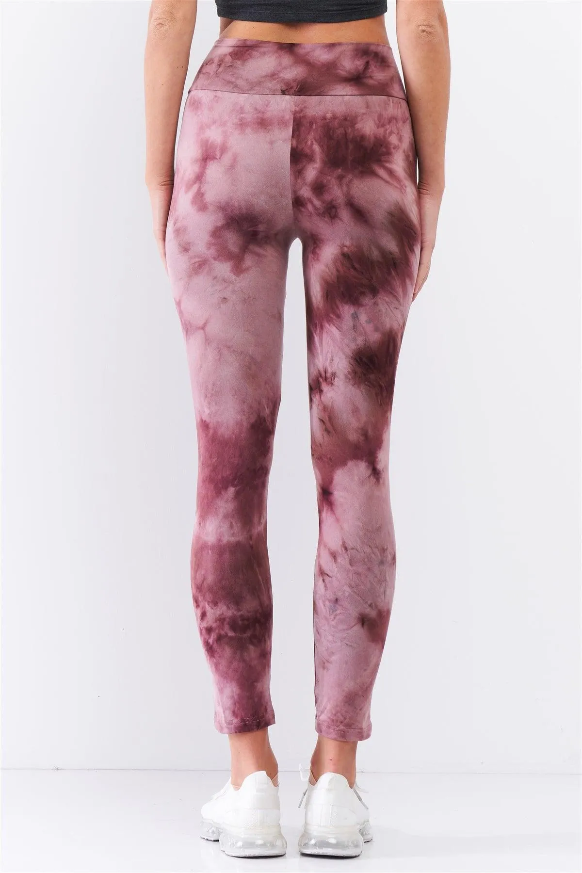 Comfy Plum Pink Tie-Dye High Waisted Stretchy Yoga Legging Pants /3-2-1