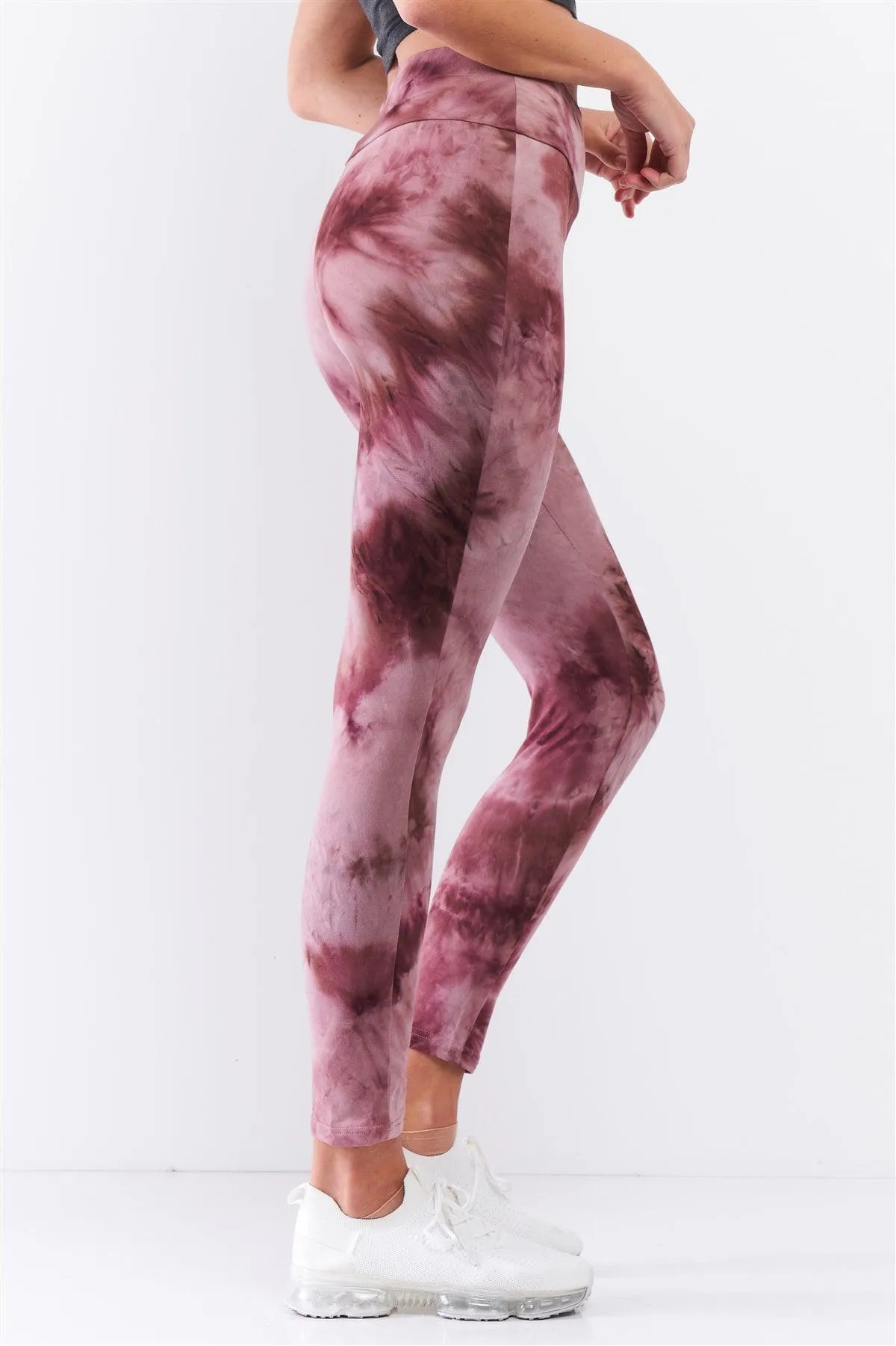 Comfy Plum Pink Tie-Dye High Waisted Stretchy Yoga Legging Pants /3-2-1