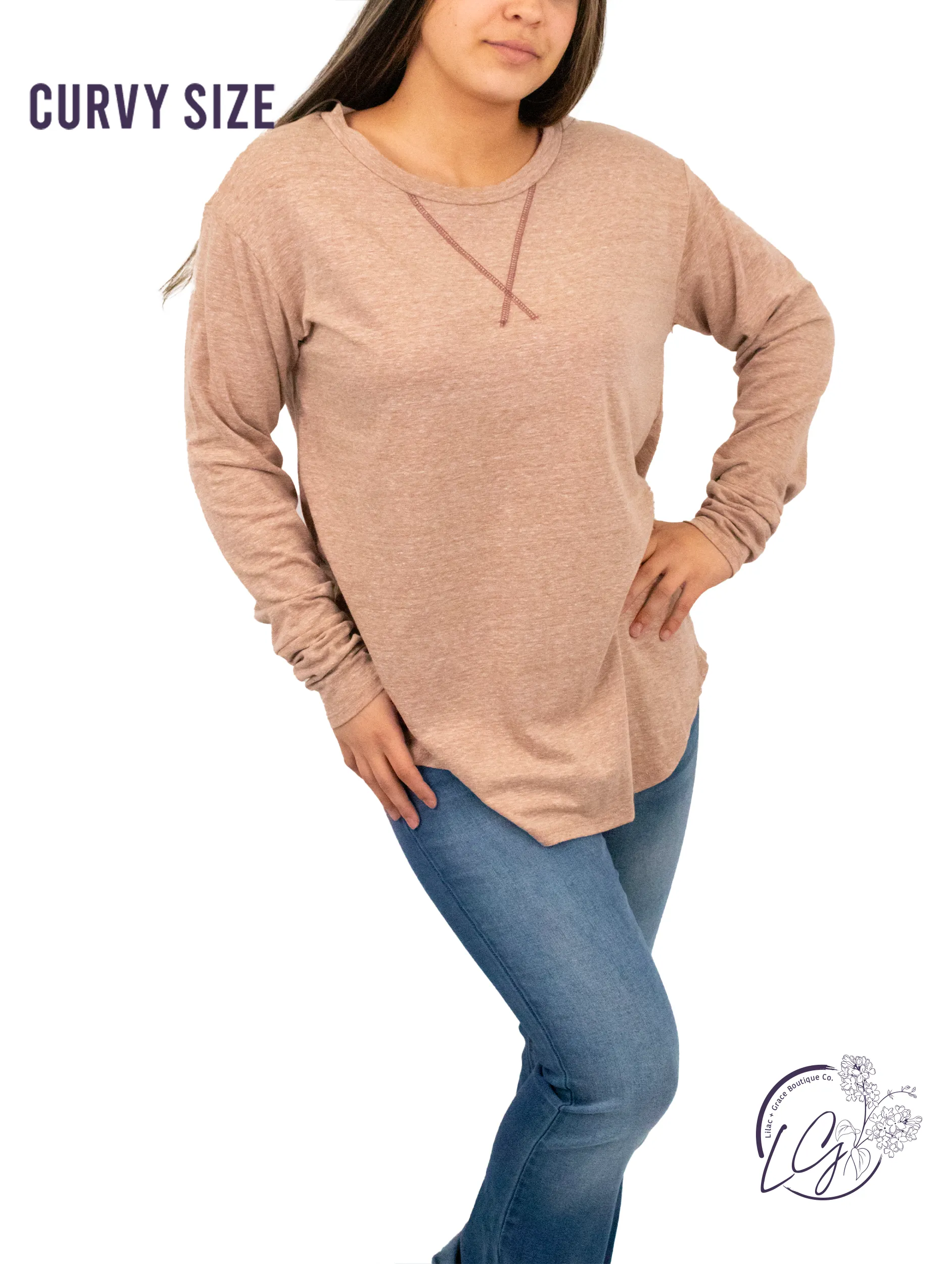 Curvy Scoop Neck Long Sleeve Top