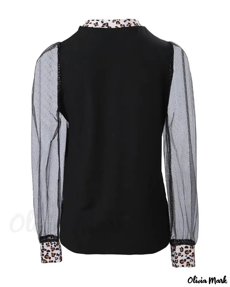 Deanwangkt - Leopard Print Contrast Mesh Long Sleeve Top