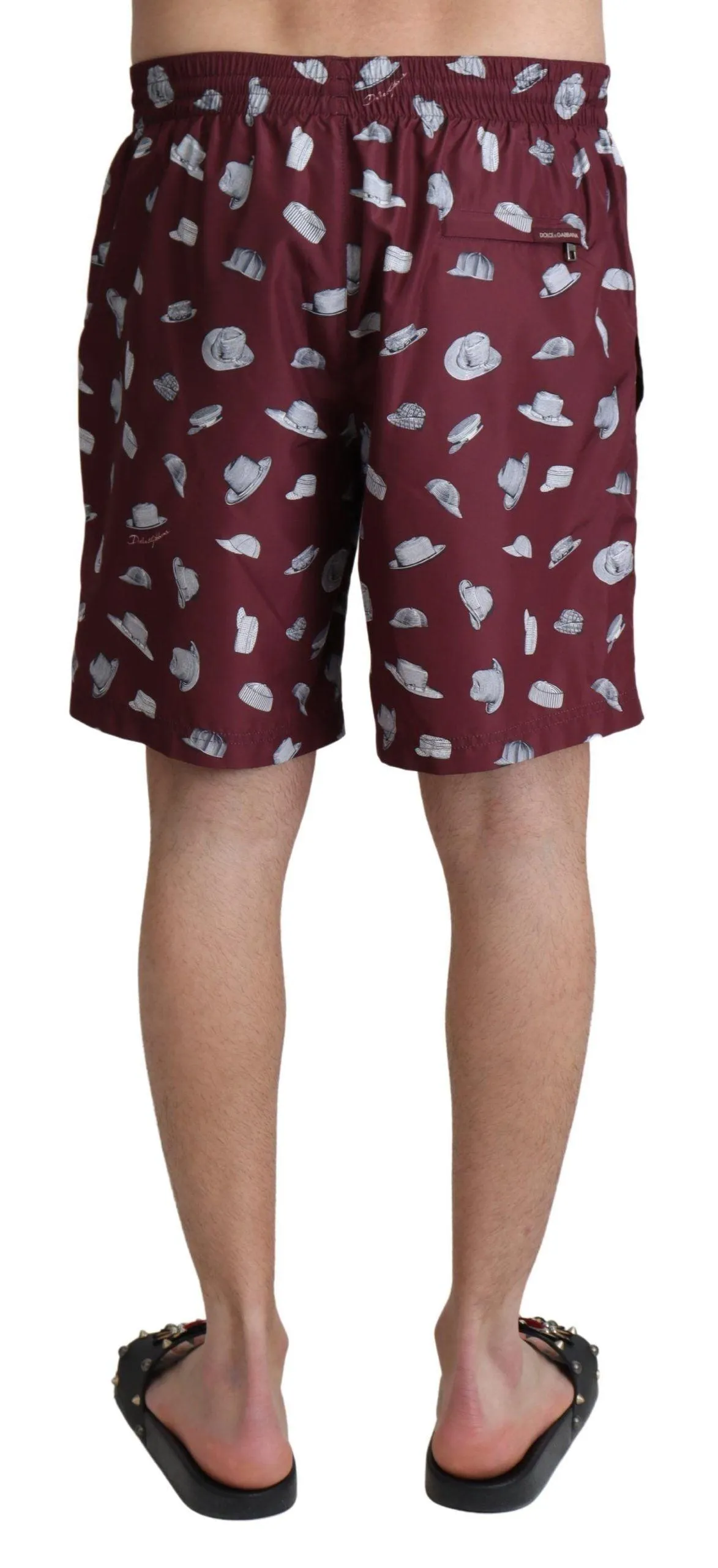 Dolce & Gabbana Maroon Hats Print Beachwear Shorts Swimwear