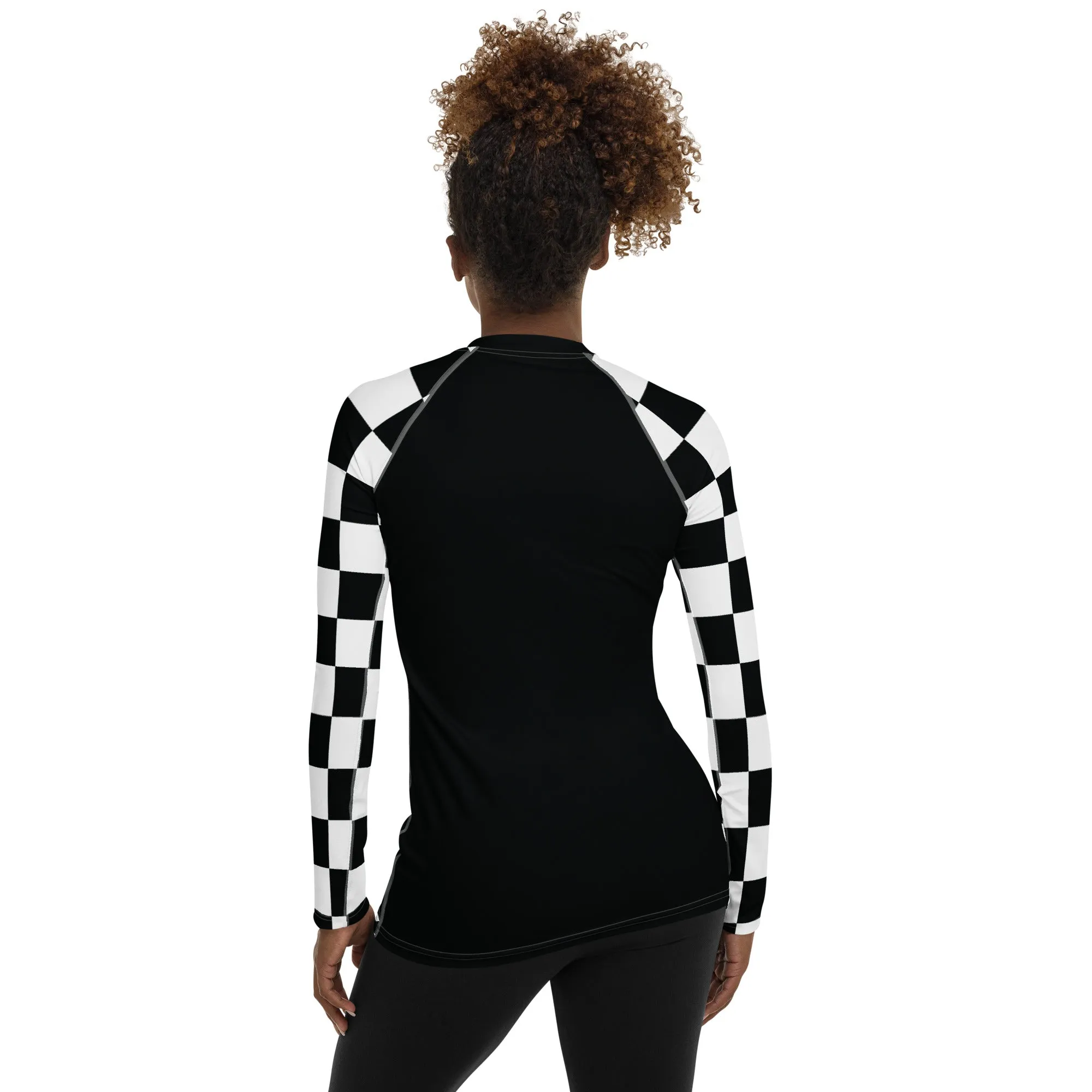 Fashionable Defense: Checkered Women's Long Sleeve BJJ Rash Guard - Noir