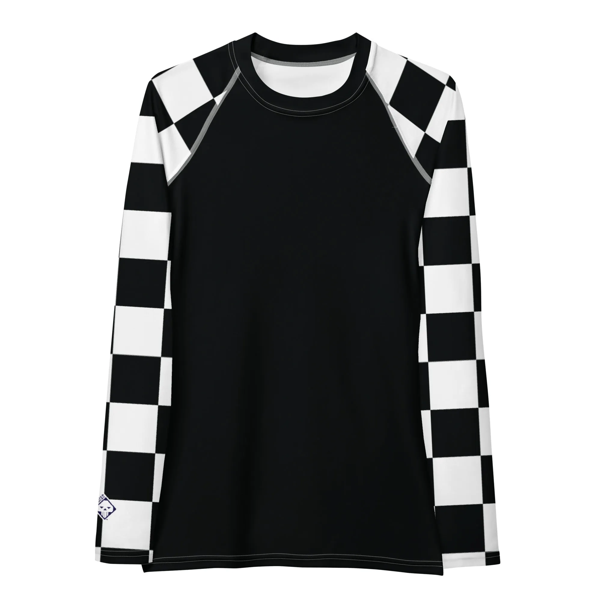 Fashionable Defense: Checkered Women's Long Sleeve BJJ Rash Guard - Noir