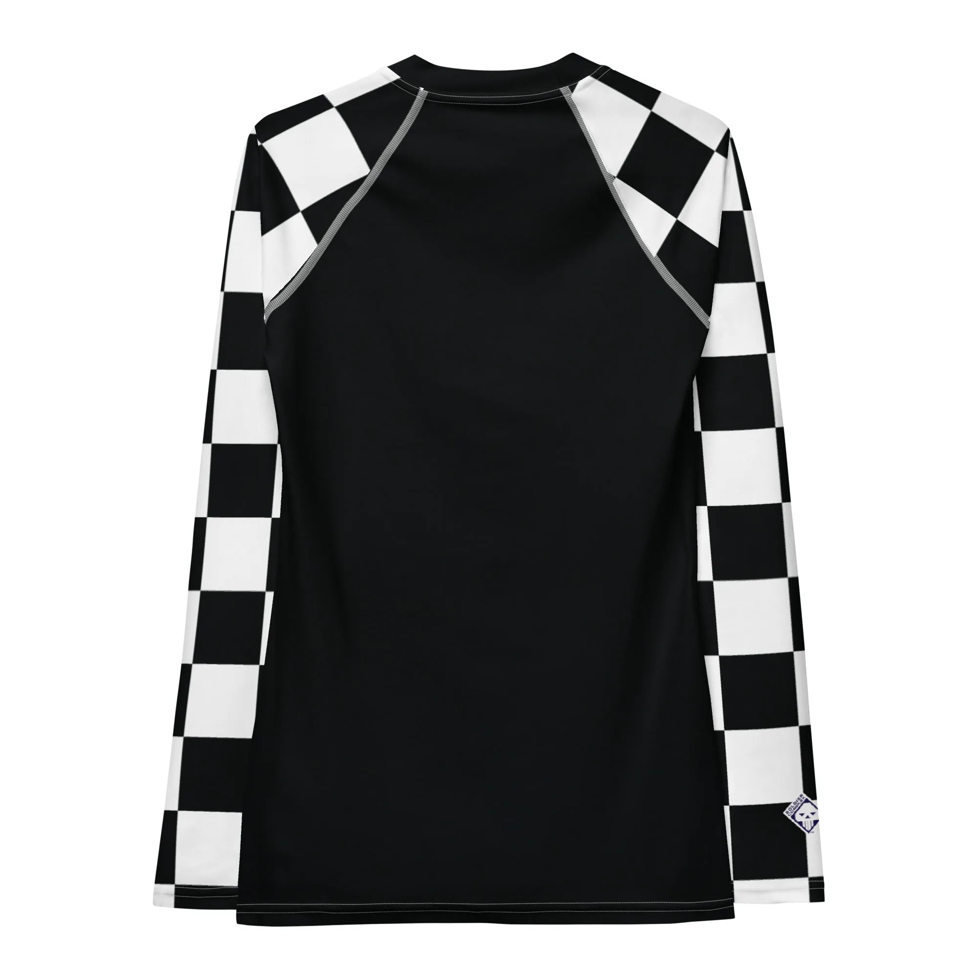 Fashionable Defense: Checkered Women's Long Sleeve BJJ Rash Guard - Noir