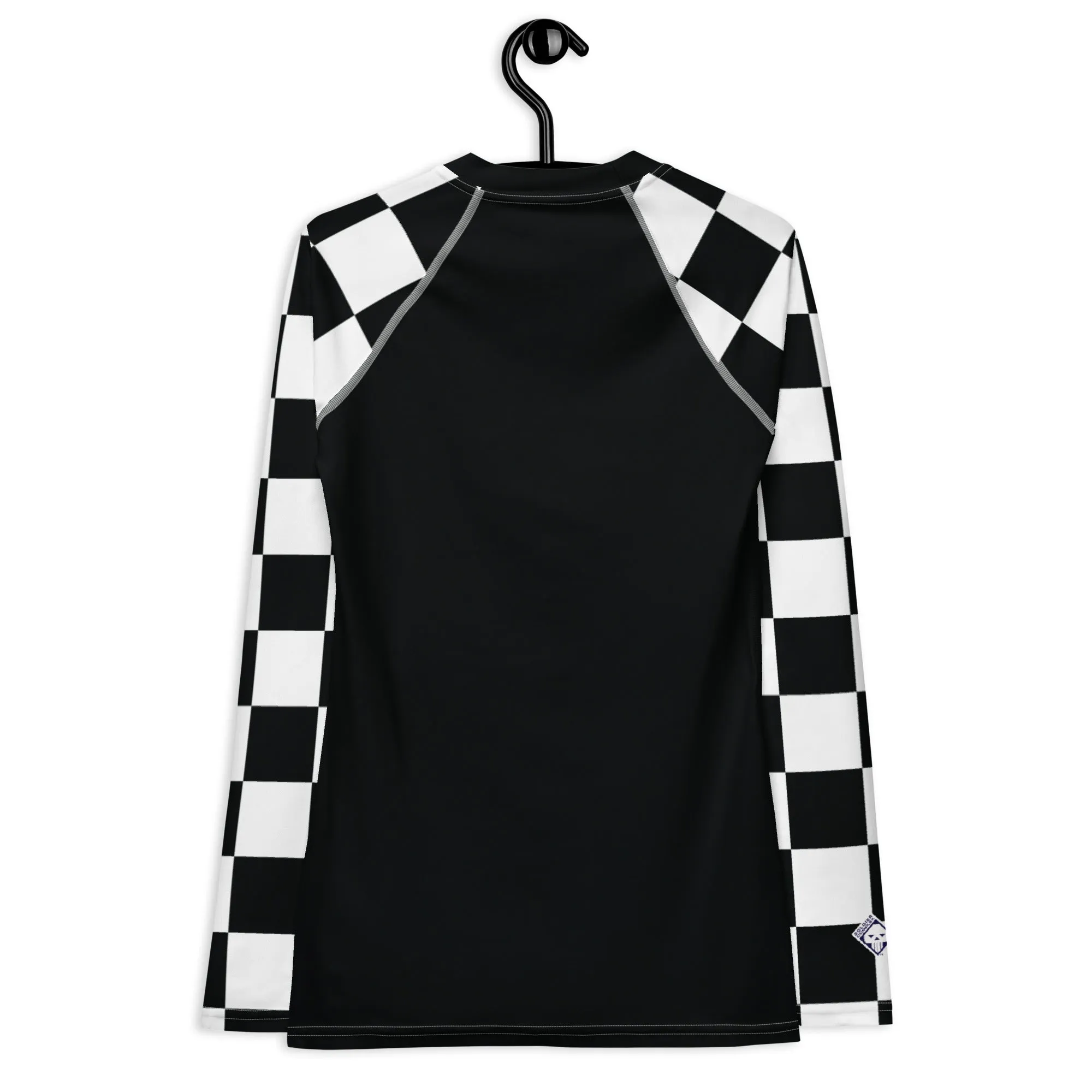 Fashionable Defense: Checkered Women's Long Sleeve BJJ Rash Guard - Noir