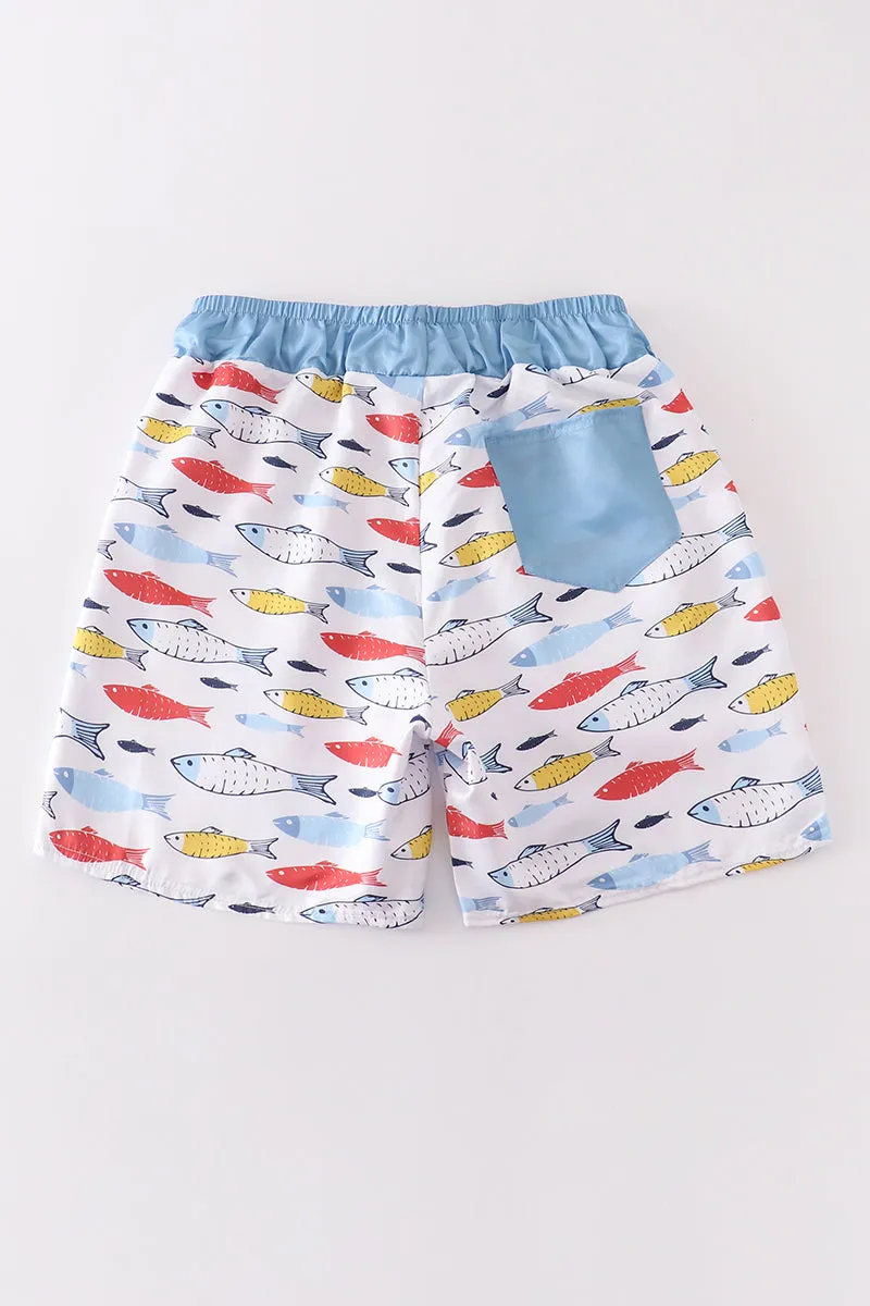 Fish print men swim trunks