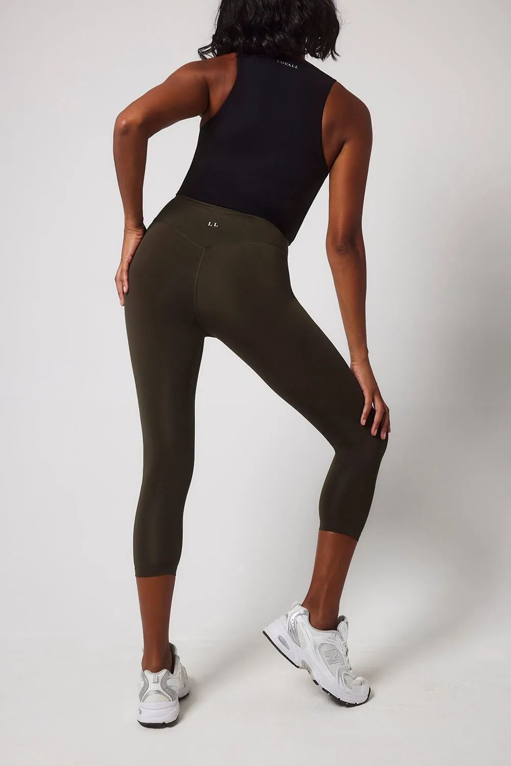 Focus Cropped High Waisted Sports Leggings - Olive Green