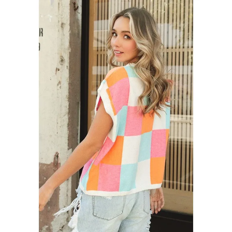 Happy Days Multi-Color Checker Sweater Vest