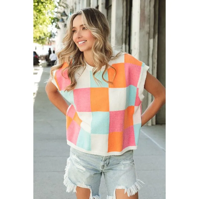 Happy Days Multi-Color Checker Sweater Vest