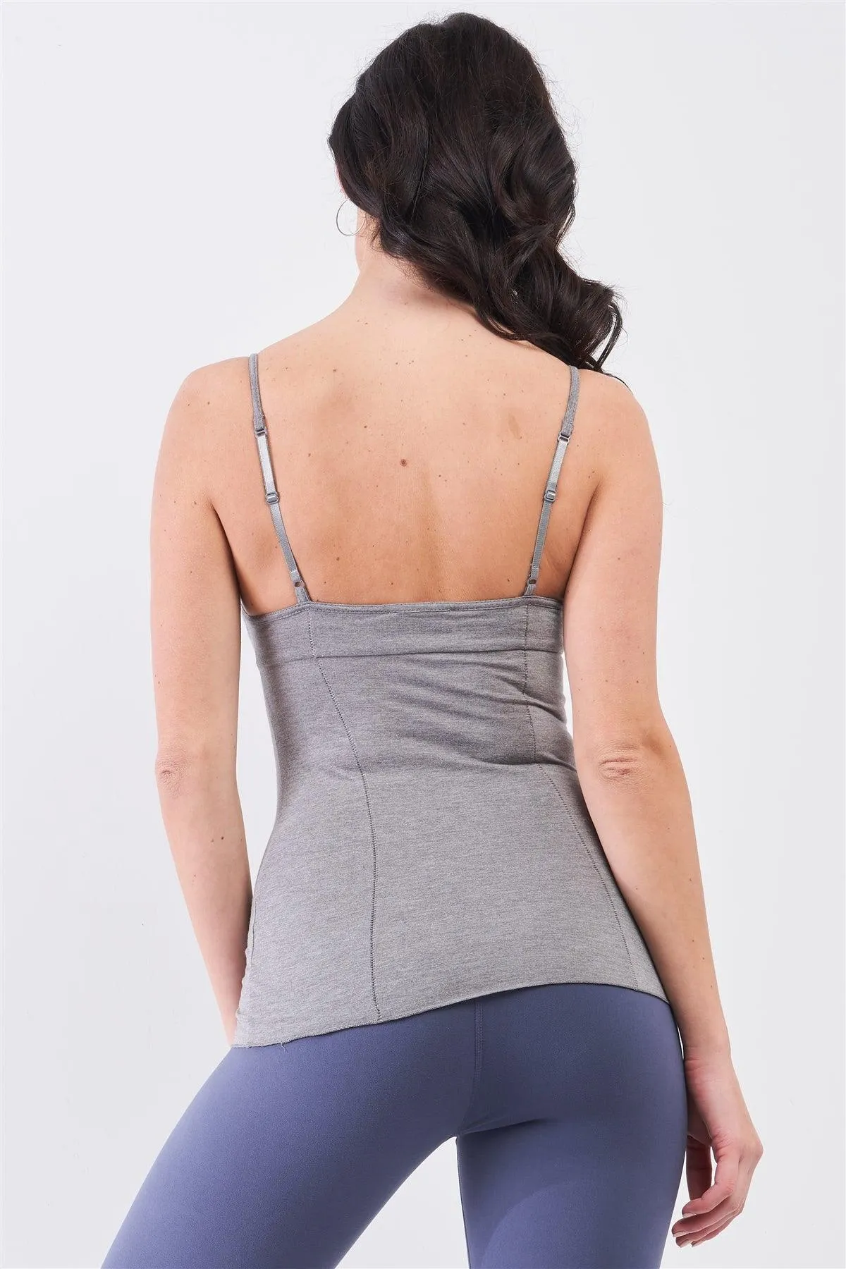 Heather Grey Sleeveless V-Neck Stitching Basic Camisole