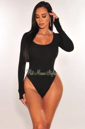 HMS Essential: Black Ribbed Round Neck Long Sleeves Bodysuit