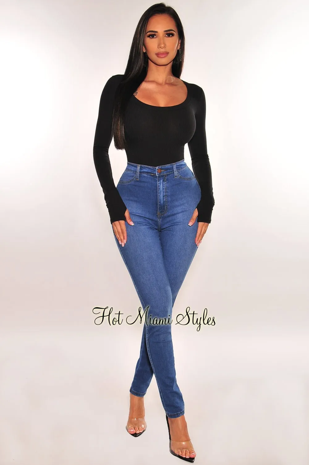 HMS Essential: Black Ribbed Round Neck Long Sleeves Bodysuit