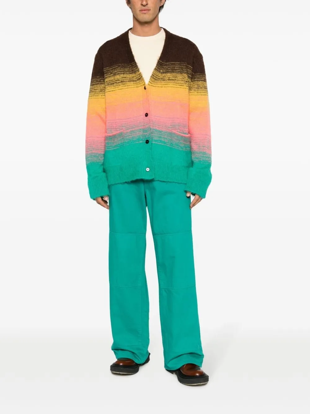 JAQUARD DEGRADE GRADIENT-EFFECT TEXTURED CARDIGAN