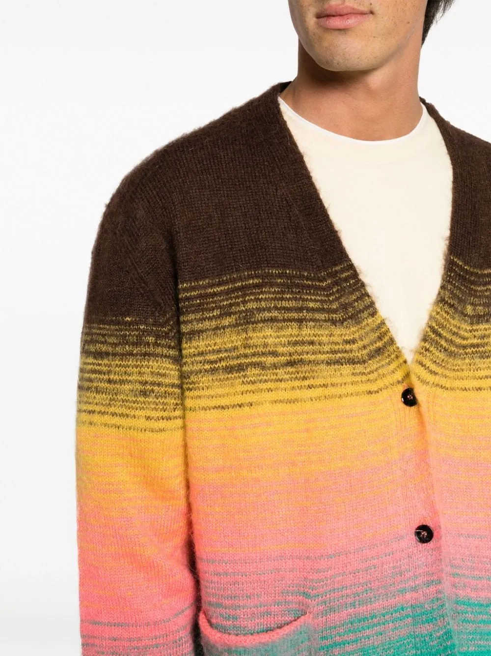 JAQUARD DEGRADE GRADIENT-EFFECT TEXTURED CARDIGAN