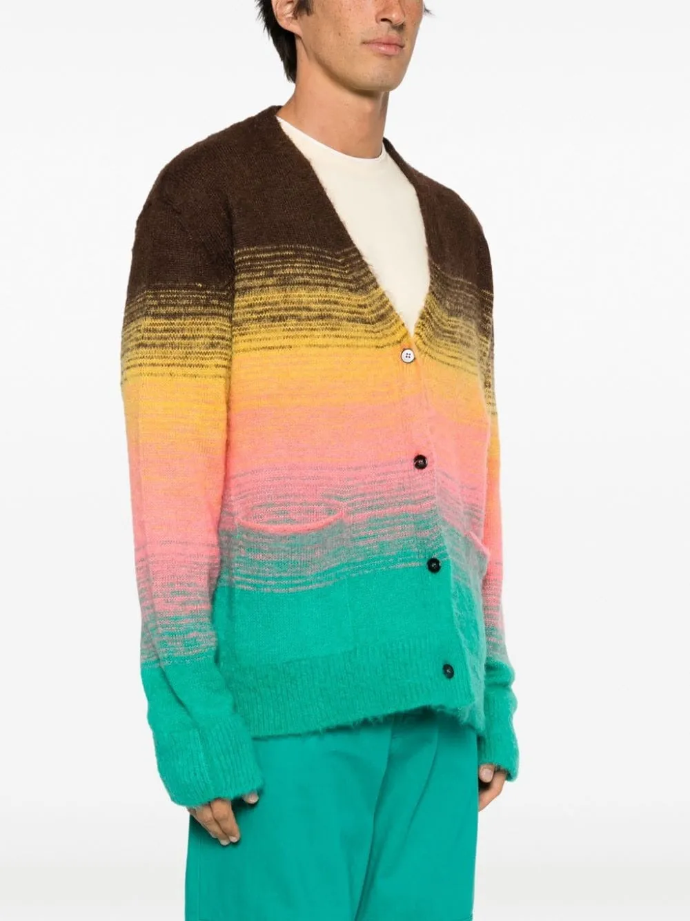 JAQUARD DEGRADE GRADIENT-EFFECT TEXTURED CARDIGAN