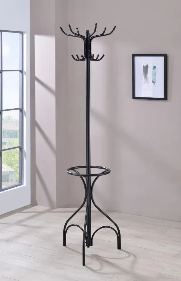 Kiefer - 12 Hook Freestanding Metal Coat Rack Hat Hanger - Black