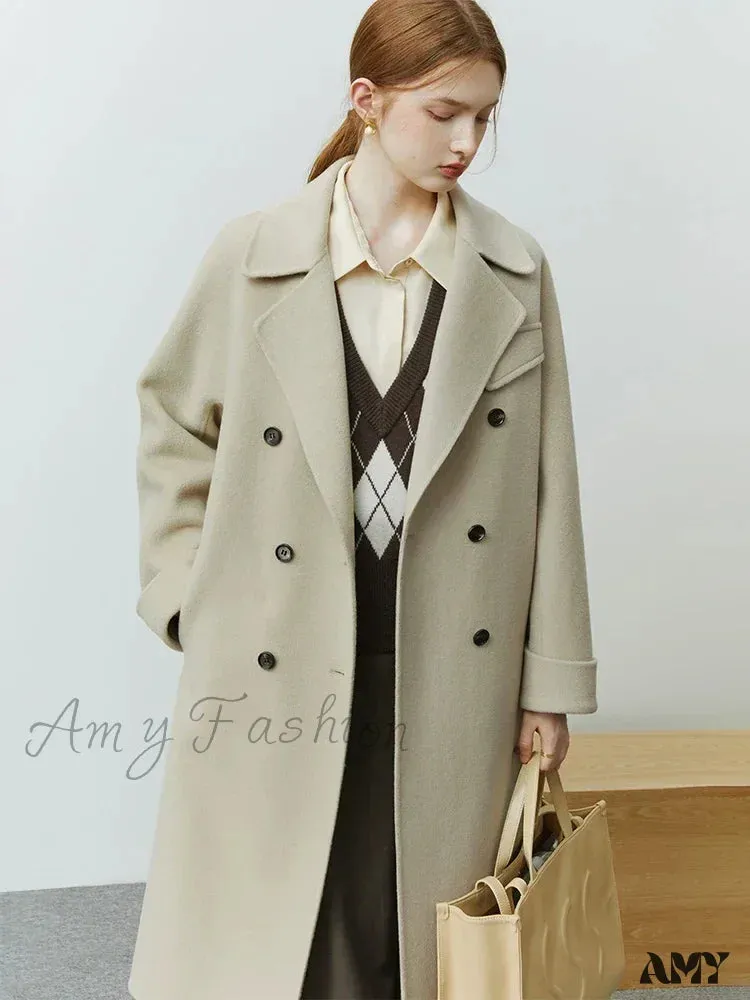 Korean Full Woolen Long Autumn Winter Hepburn Double-sided Special Color Gentle Wind Coat