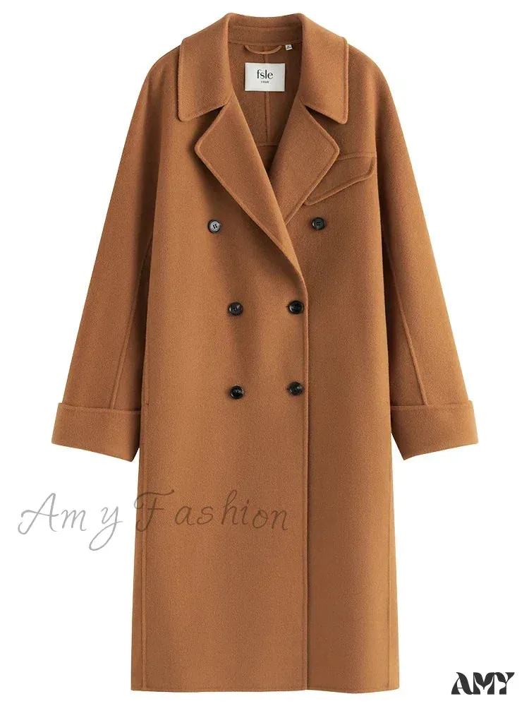 Korean Full Woolen Long Autumn Winter Hepburn Double-sided Special Color Gentle Wind Coat