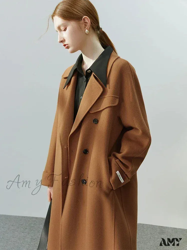 Korean Full Woolen Long Autumn Winter Hepburn Double-sided Special Color Gentle Wind Coat