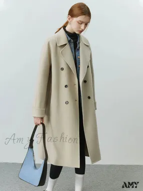 Korean Full Woolen Long Autumn Winter Hepburn Double-sided Special Color Gentle Wind Coat