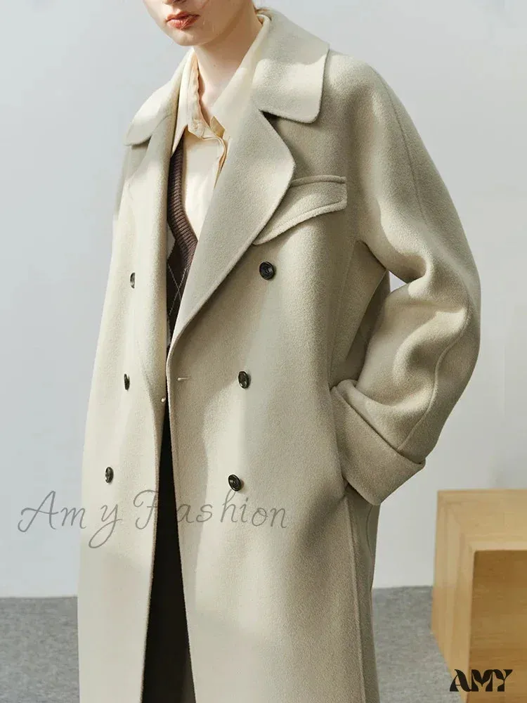 Korean Full Woolen Long Autumn Winter Hepburn Double-sided Special Color Gentle Wind Coat