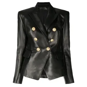 Leather Gold Button Blazer Jacket