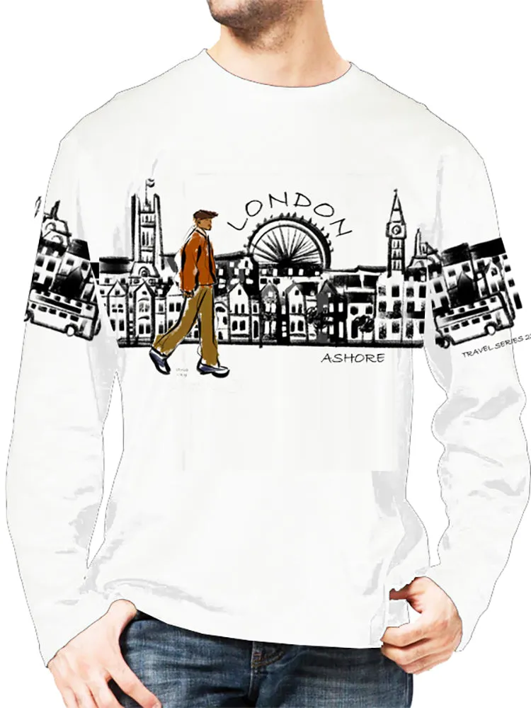 London-UK Ashore Travel Shirts- London-UK Series No. 232001 Artist Handpaint Long Sleeve Shirt EU Size 100% Cotton  High Quality Gifts Tops