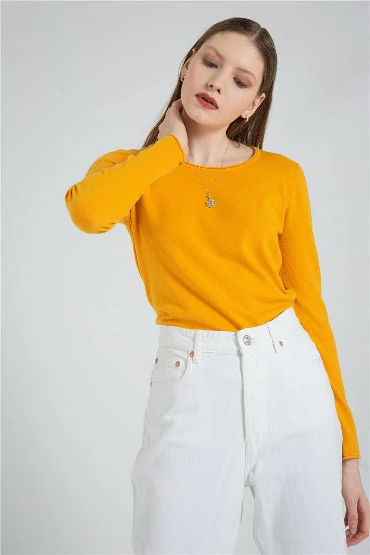 Long Sleeve Pure Color Knitted Sweater Pullover